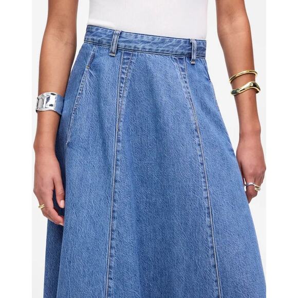 NWT Madewell Midi Skirt in Robertson Wash: Airy Denim Edition Size 28 - Picture 4 of 10